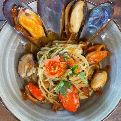 Pasta com Mexilhão e Botarga